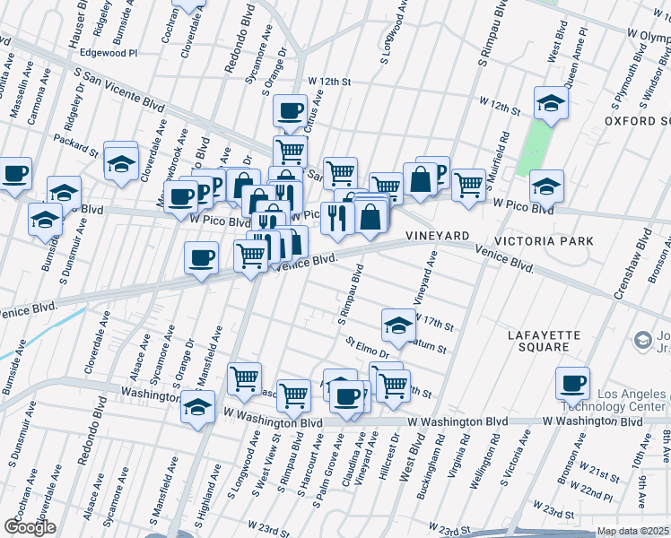 map of restaurants, bars, coffee shops, grocery stores, and more near 4843 West 17th Street in Los Angeles