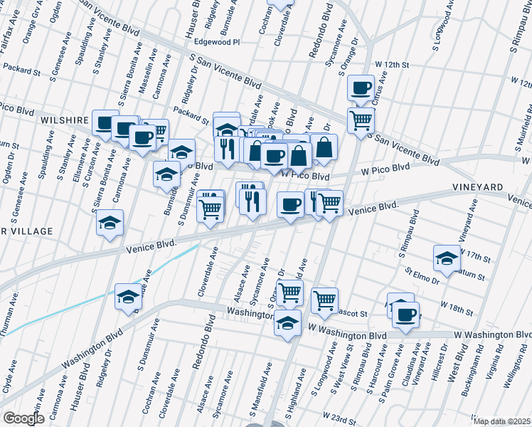 map of restaurants, bars, coffee shops, grocery stores, and more near 5085 Venice Boulevard in Los Angeles