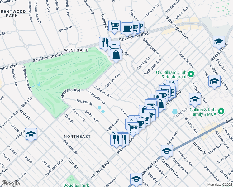 map of restaurants, bars, coffee shops, grocery stores, and more near 12320 Darlington Avenue in Los Angeles