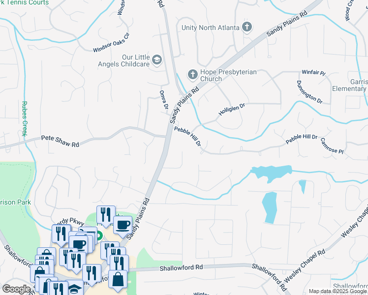 map of restaurants, bars, coffee shops, grocery stores, and more near 3905 Trade Wind Court in Marietta