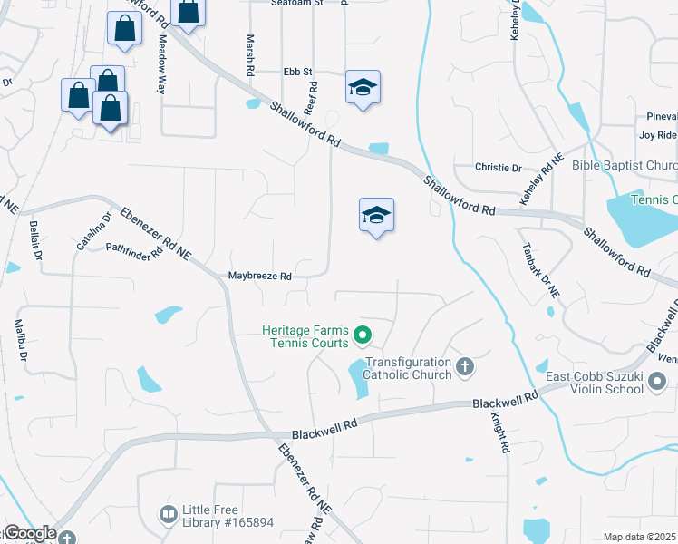 map of restaurants, bars, coffee shops, grocery stores, and more near 3920 Maybreeze Road in Marietta