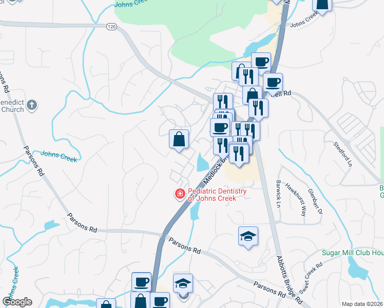 map of restaurants, bars, coffee shops, grocery stores, and more near 10752 Camarilla Court in Duluth
