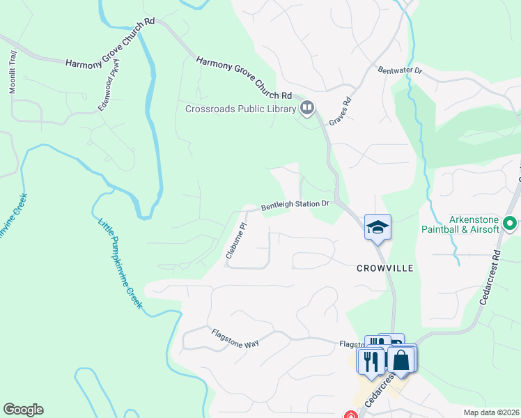 map of restaurants, bars, coffee shops, grocery stores, and more near Bentleigh Station Drive in Paulding County