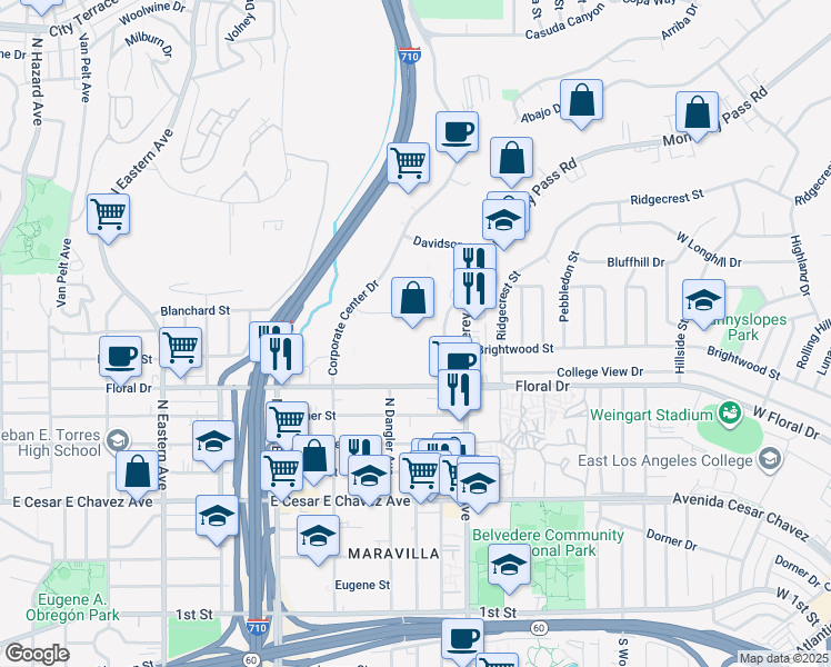 map of restaurants, bars, coffee shops, grocery stores, and more near 2530 Corporate Pl in Monterey Park