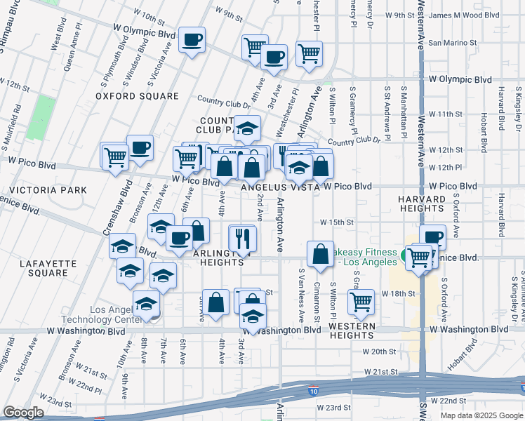 map of restaurants, bars, coffee shops, grocery stores, and more near 1402 1/2 2nd Avenue in Los Angeles