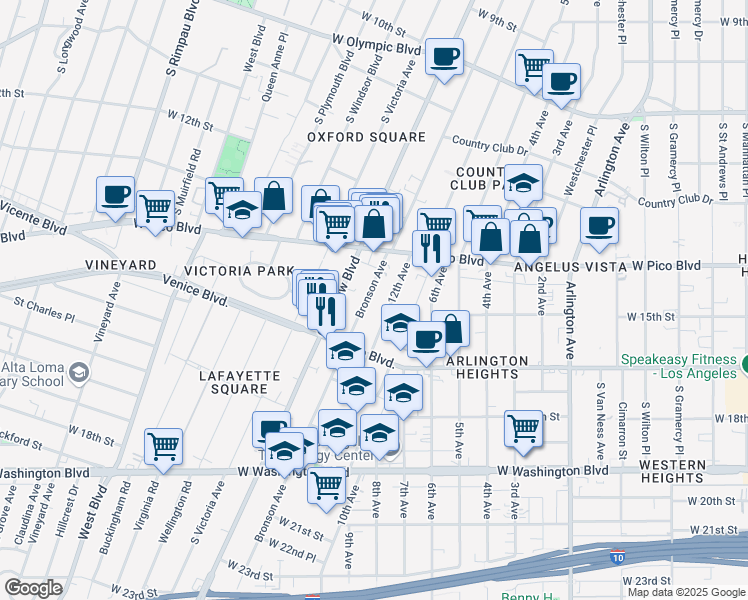 map of restaurants, bars, coffee shops, grocery stores, and more near 1414 Bronson Avenue in Los Angeles