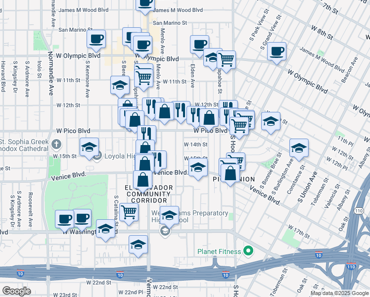 map of restaurants, bars, coffee shops, grocery stores, and more near 1418 Orchard Avenue in Los Angeles