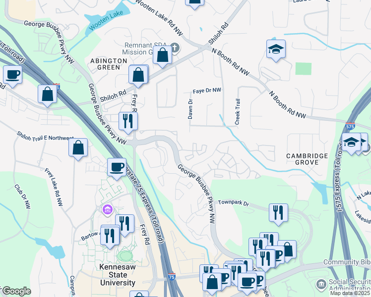 map of restaurants, bars, coffee shops, grocery stores, and more near 700 Poplar Place in Kennesaw