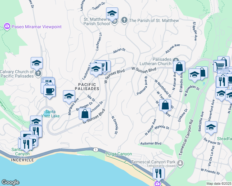 map of restaurants, bars, coffee shops, grocery stores, and more near 601 North Marquette Street in Los Angeles