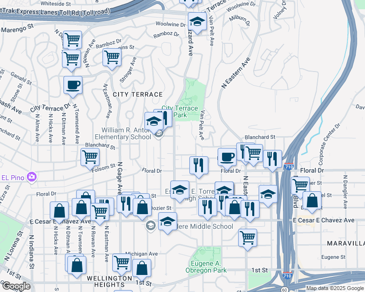 map of restaurants, bars, coffee shops, grocery stores, and more near 4037 Folsom Street in Los Angeles