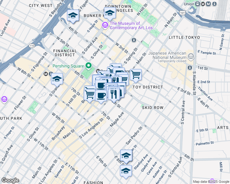 map of restaurants, bars, coffee shops, grocery stores, and more near 558 Main Street in Los Angeles