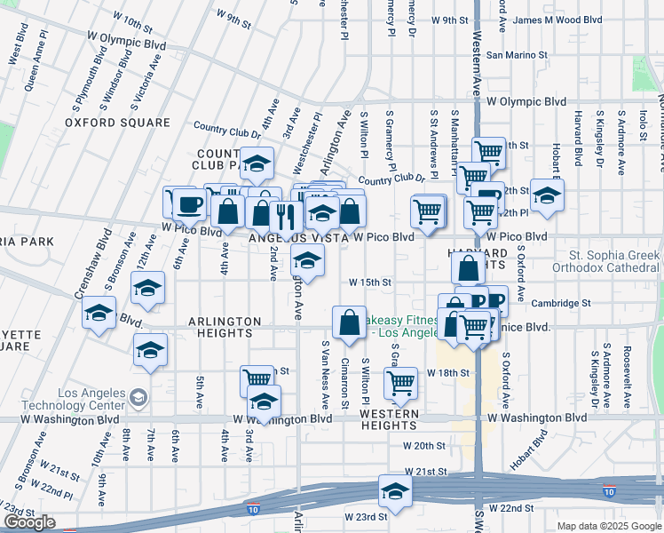 map of restaurants, bars, coffee shops, grocery stores, and more near 3081 West 15th Street in Los Angeles
