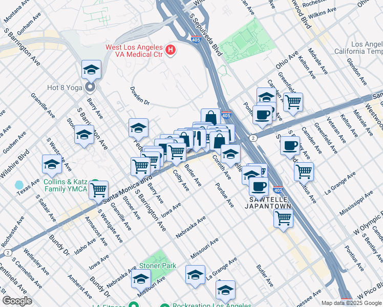map of restaurants, bars, coffee shops, grocery stores, and more near in Los Angeles