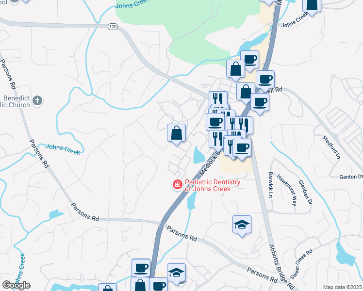 map of restaurants, bars, coffee shops, grocery stores, and more near 6092 Prestwood Drive in Duluth