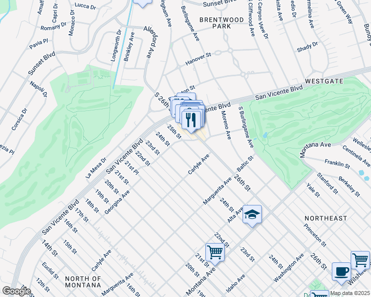 map of restaurants, bars, coffee shops, grocery stores, and more near 322 25th Street in Santa Monica