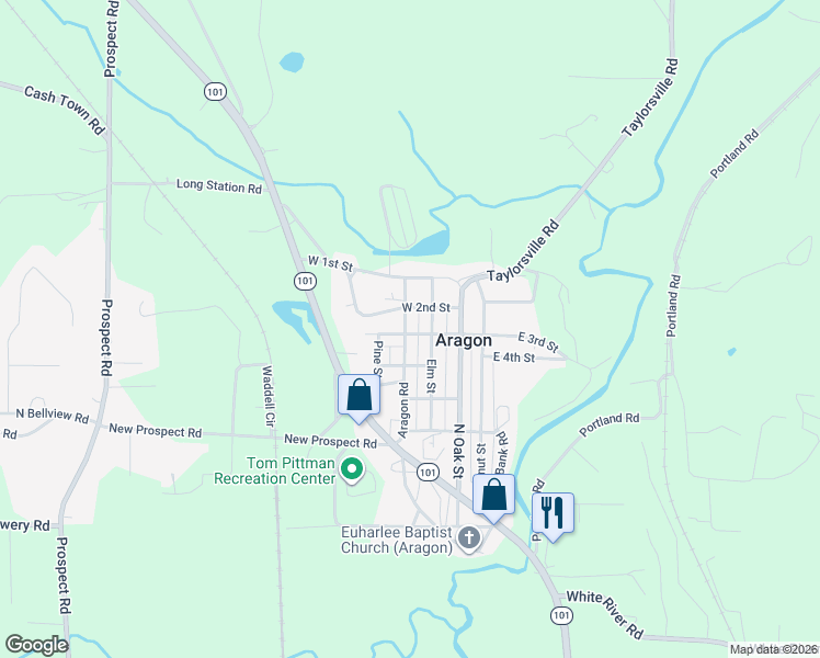 map of restaurants, bars, coffee shops, grocery stores, and more near 24 Elm Street in Aragon