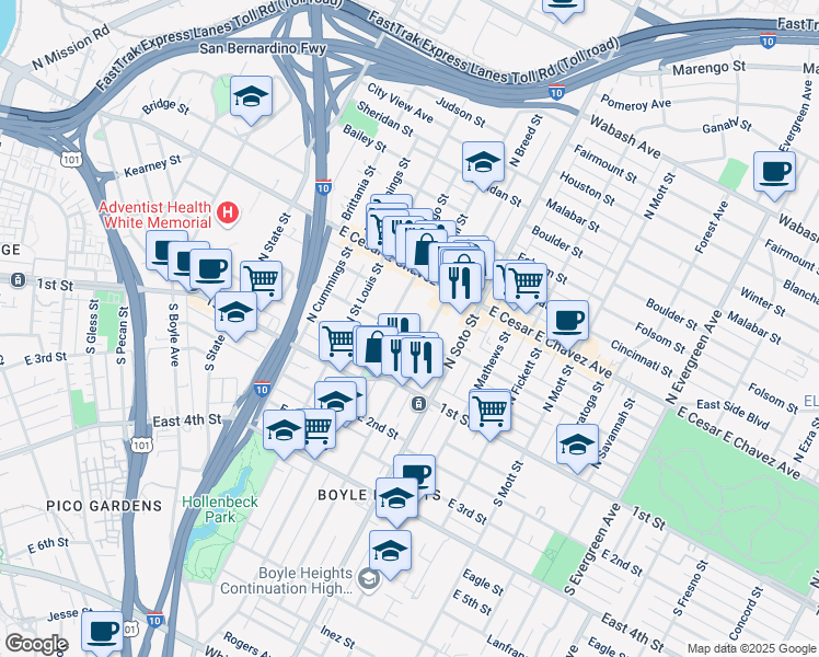 map of restaurants, bars, coffee shops, grocery stores, and more near 2230 Michigan Avenue in Los Angeles