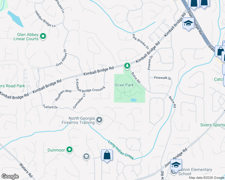 map of restaurants, bars, coffee shops, grocery stores, and more near 345 Rolling Mist Court in Alpharetta