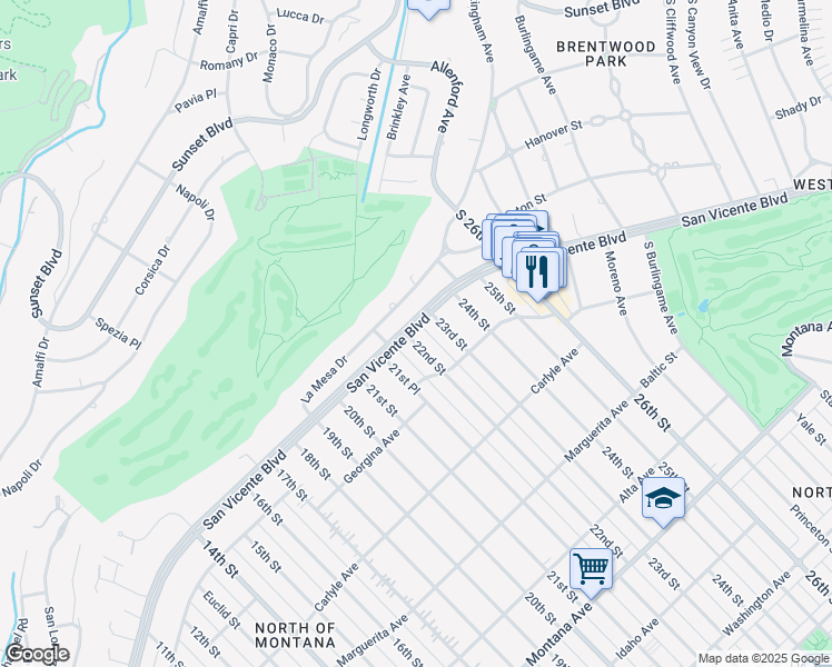 map of restaurants, bars, coffee shops, grocery stores, and more near 222 22nd Street in Santa Monica