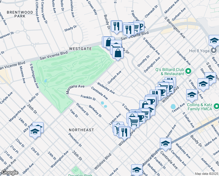 map of restaurants, bars, coffee shops, grocery stores, and more near 864 Wellesley Avenue in Los Angeles