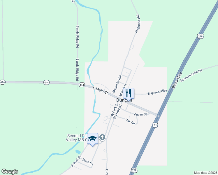 map of restaurants, bars, coffee shops, grocery stores, and more near 212 East Main Street in Duncan