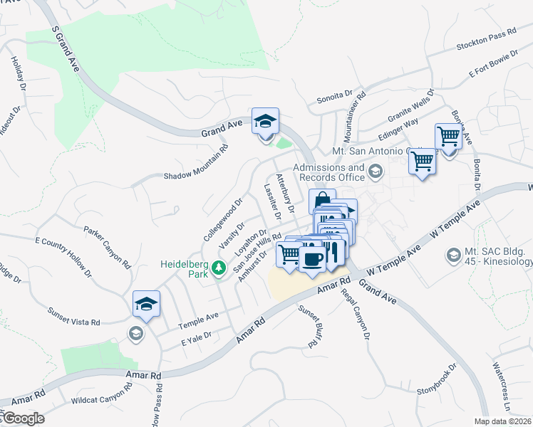 map of restaurants, bars, coffee shops, grocery stores, and more near 1442 Bookman Avenue in Walnut