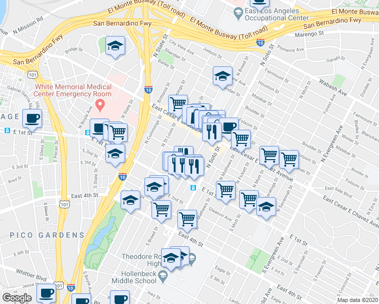 map of restaurants, bars, coffee shops, grocery stores, and more near 2230 Michigan Avenue in Los Angeles