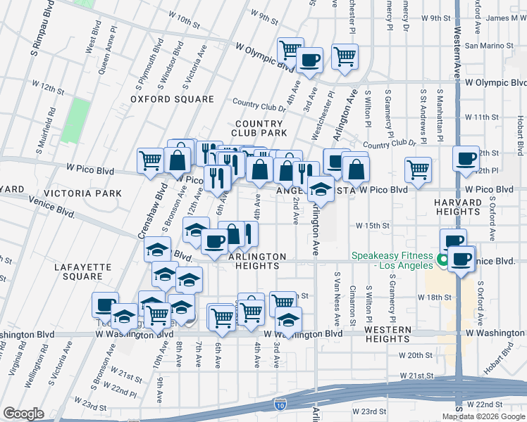 map of restaurants, bars, coffee shops, grocery stores, and more near 1419 4th Avenue in Los Angeles