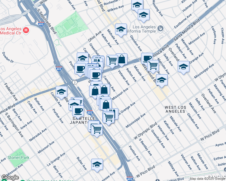 map of restaurants, bars, coffee shops, grocery stores, and more near 1865 Camden Avenue in Los Angeles
