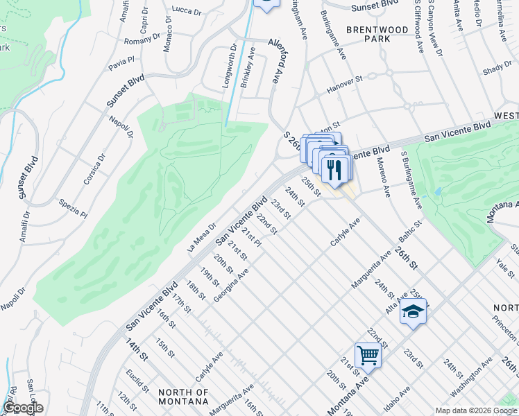map of restaurants, bars, coffee shops, grocery stores, and more near 222 22nd Street in Santa Monica