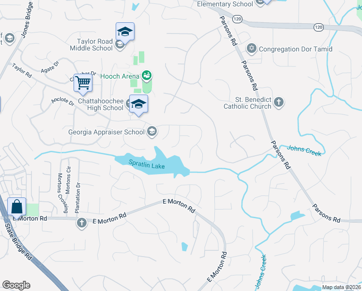 map of restaurants, bars, coffee shops, grocery stores, and more near 450 Mikasa Drive in Alpharetta
