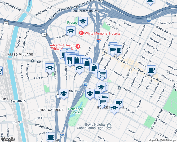 map of restaurants, bars, coffee shops, grocery stores, and more near 1949 1st Street in Los Angeles