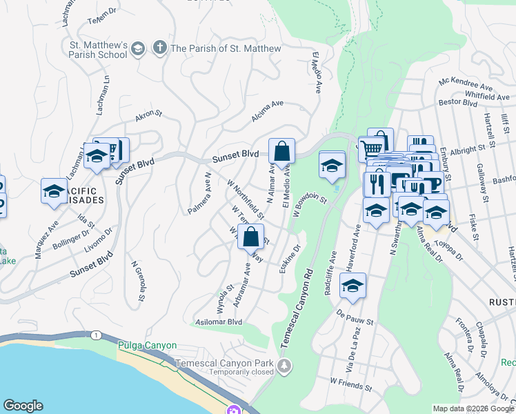 map of restaurants, bars, coffee shops, grocery stores, and more near 700 North Almar Avenue in Los Angeles