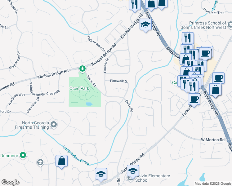 map of restaurants, bars, coffee shops, grocery stores, and more near 315 Pine Isle Court in Alpharetta