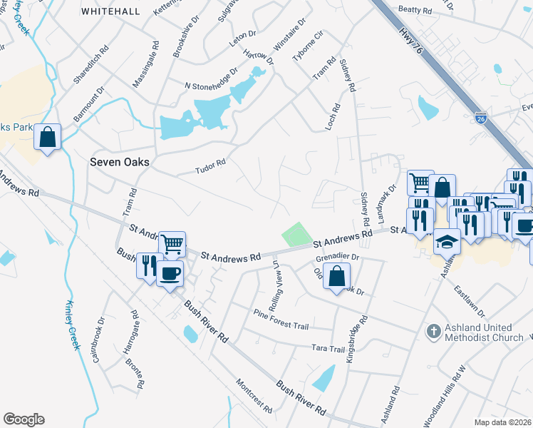 map of restaurants, bars, coffee shops, grocery stores, and more near 305 Wexwood Road in Columbia