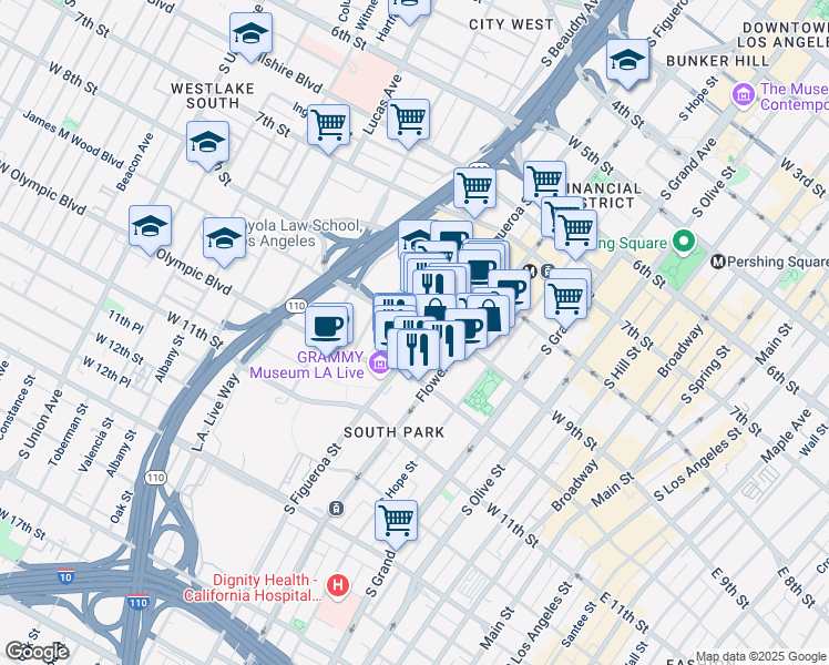map of restaurants, bars, coffee shops, grocery stores, and more near in Los Angeles
