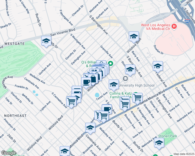 map of restaurants, bars, coffee shops, grocery stores, and more near in Los Angeles