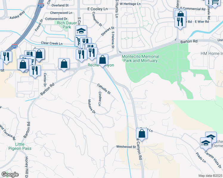 map of restaurants, bars, coffee shops, grocery stores, and more near 2255 Cahuilla Street in Colton