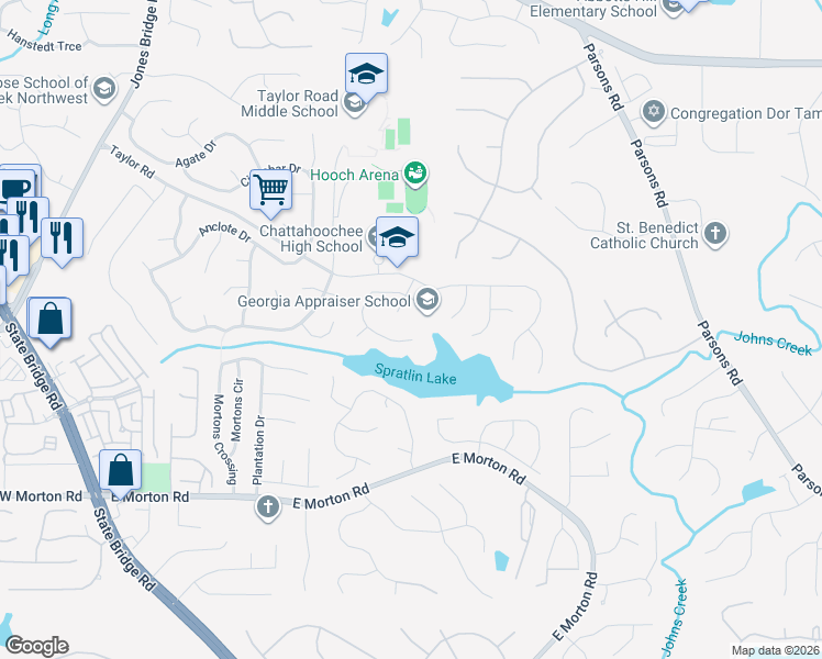 map of restaurants, bars, coffee shops, grocery stores, and more near 5045 Firelight Lane in Alpharetta