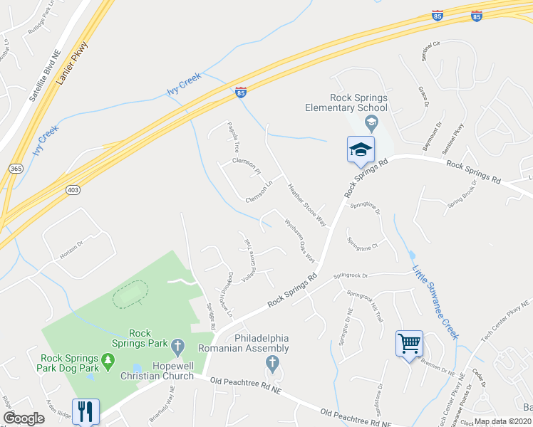 map of restaurants, bars, coffee shops, grocery stores, and more near 2919 Wynhaven Oaks Way in Lawrenceville