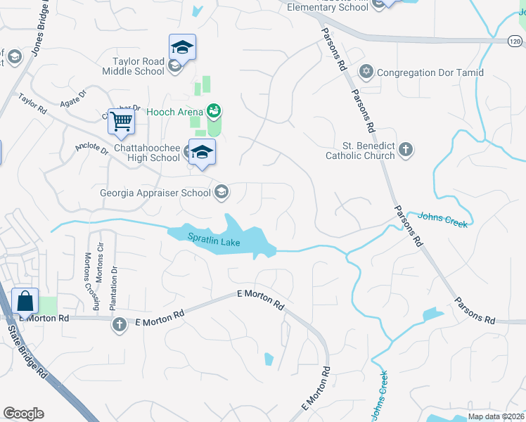 map of restaurants, bars, coffee shops, grocery stores, and more near 5505 Taylor Road in Alpharetta