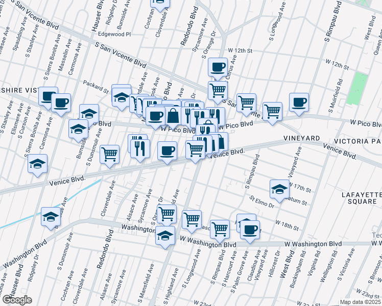 map of restaurants, bars, coffee shops, grocery stores, and more near 5008 Venice Boulevard in Los Angeles