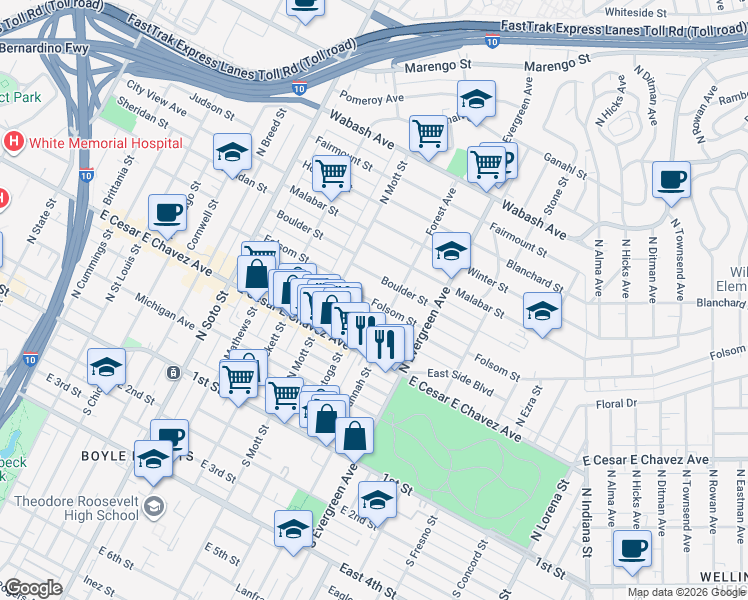 map of restaurants, bars, coffee shops, grocery stores, and more near 458 Forest Avenue in Los Angeles