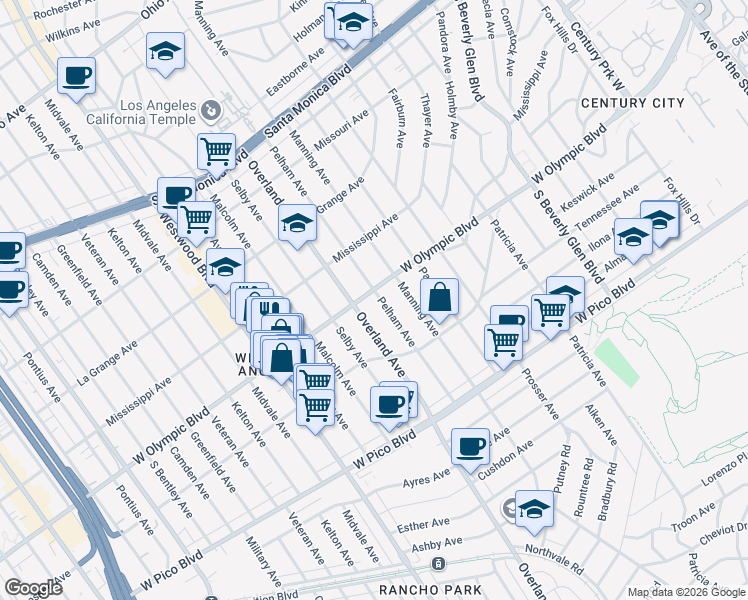 map of restaurants, bars, coffee shops, grocery stores, and more near in Los Angeles