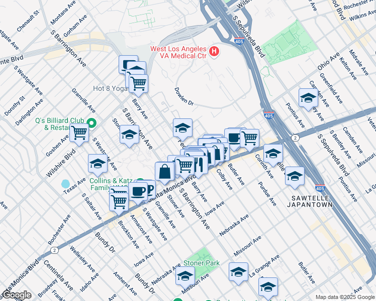 map of restaurants, bars, coffee shops, grocery stores, and more near in Los Angeles