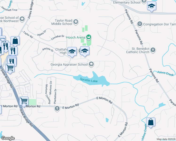 map of restaurants, bars, coffee shops, grocery stores, and more near 5045 Firelight Lane in Alpharetta