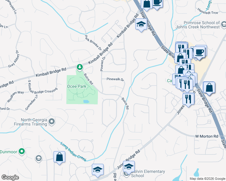 map of restaurants, bars, coffee shops, grocery stores, and more near 315 Pine Isle Court in Alpharetta