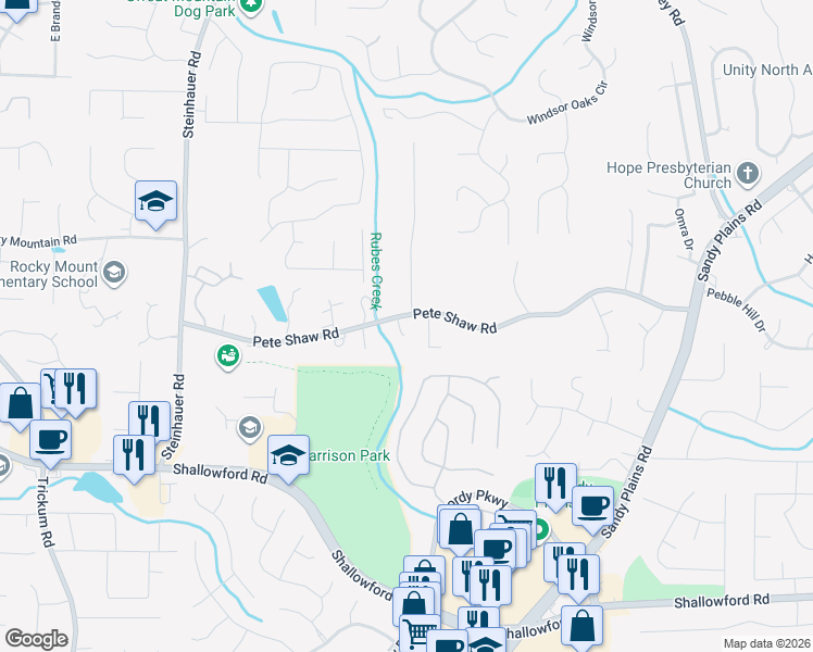 map of restaurants, bars, coffee shops, grocery stores, and more near 3950 Wieuca Court in Marietta
