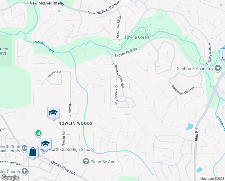 map of restaurants, bars, coffee shops, grocery stores, and more near 3628 Bancroft Main Northwest in Kennesaw