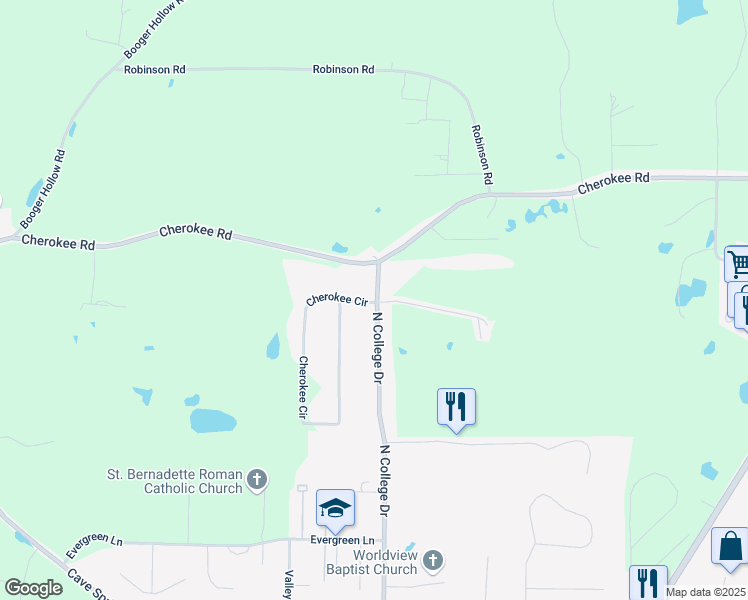 map of restaurants, bars, coffee shops, grocery stores, and more near Cherokee Circle in Cedartown